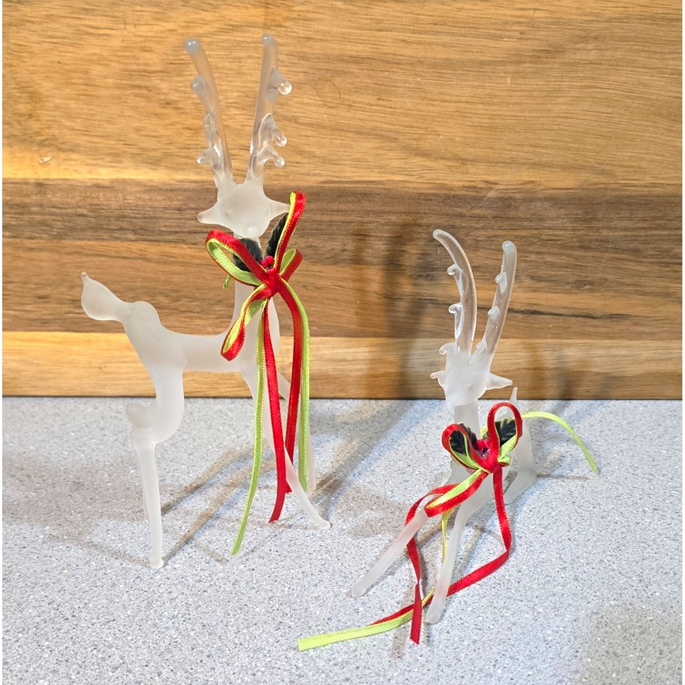 Vintage Frosted Spun Class Reindeer Christmas Figurines Set of 2